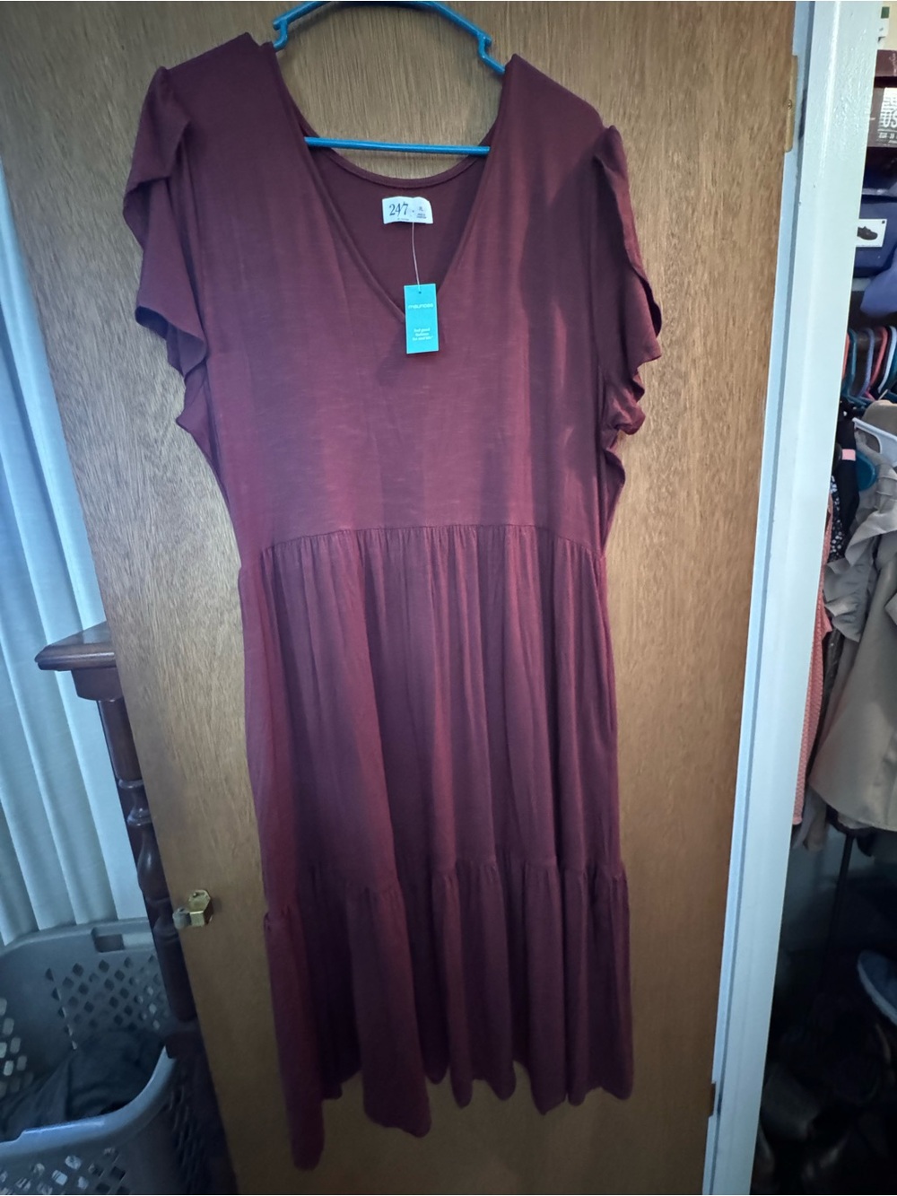 Maurices Rust Tiered V-Neck Maxi Dress